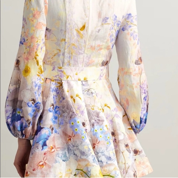 Zimmermann Rhythmic Belted Embellished Floral-print Linen Mini Dress - Picture 3 of 4